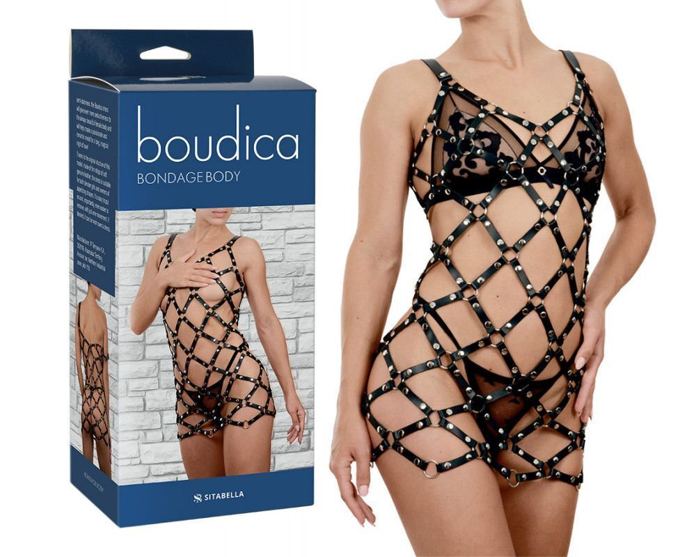 Черное платье Boudica в виде сетки из кожаных полос (Размер: 42-44) (Цвет: черный)