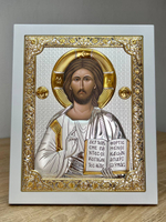 Спаситель, икона прямоугольная с рамкой, белое дерево 150х190