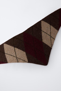 ZARA ТРЕУГОЛЬНАЯ БАНДАНА С УЗОРОМ «РОМБЫ», КОРИЧНЕВЫЙ