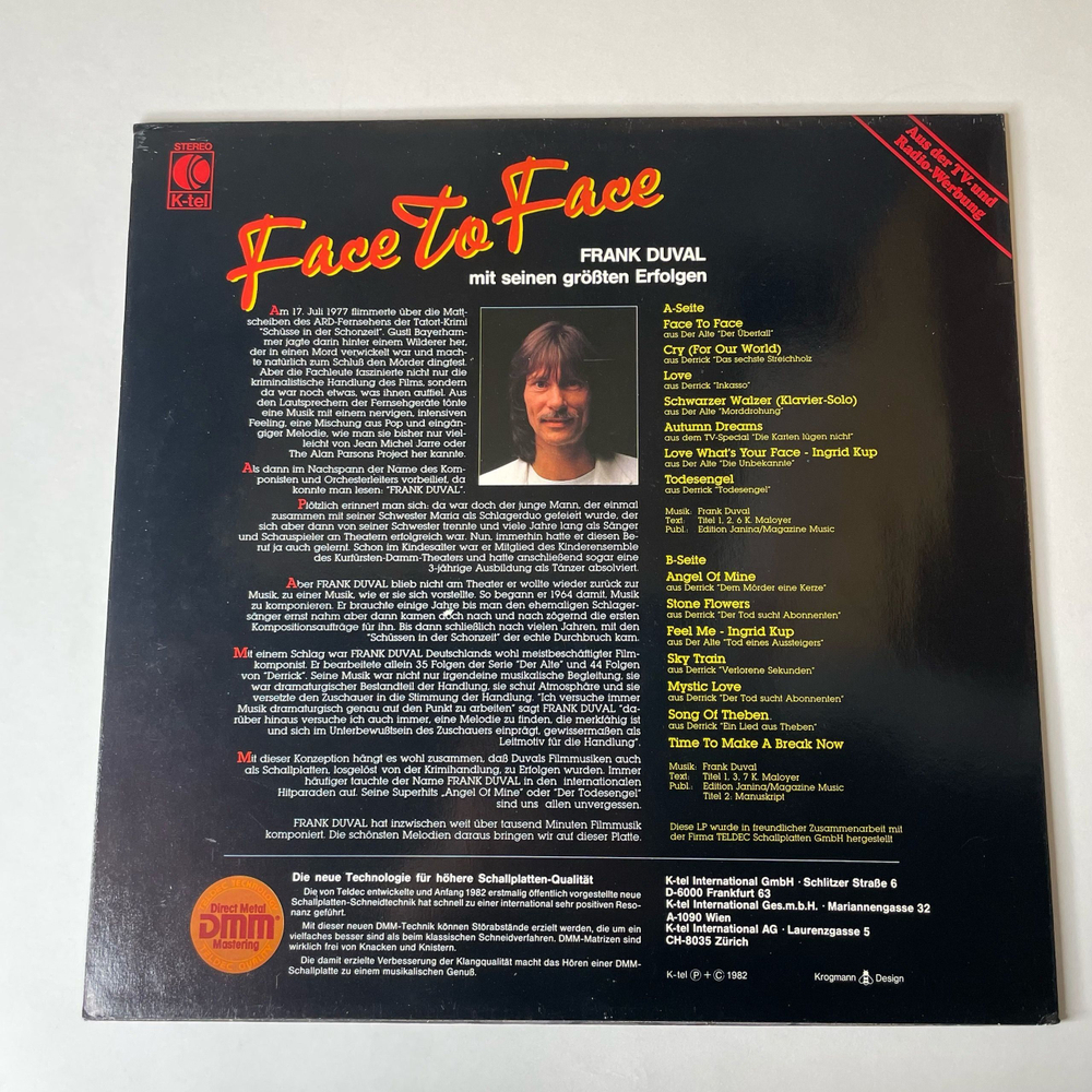 Винтажная виниловая пластинка LP Frank Duval, Face To Face (Frank Duval Mit Seinen Grosten Erfolge) (Германия 1982)