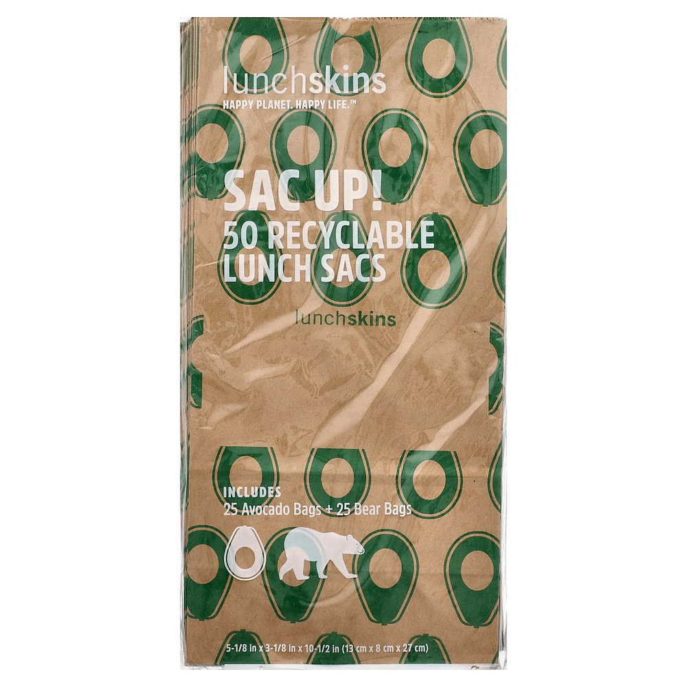 Lunchskins, Sac Up! перерабатываемые ланч-мешки, 50 пакетиков
