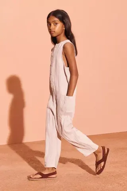 ZARA ДЛИННЫЙ КОМБИНЕЗОН ИЗ 100% ЛЬНА, КАМЕННЫЙ