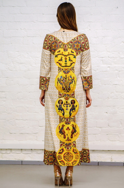 Платье "Райские птицы", по мотивам изображений птиц на золотых колтах, 12 век