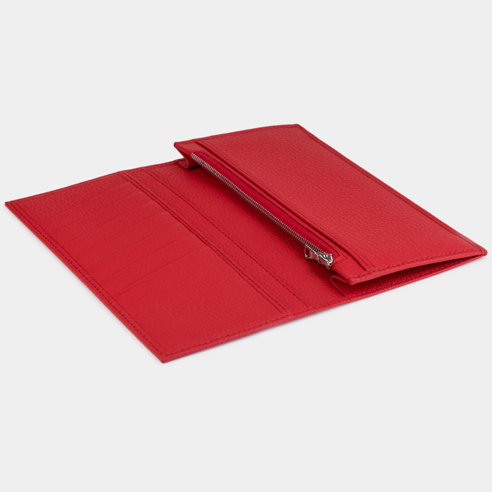 Кошелек кожаный женский, теленок красного цвета