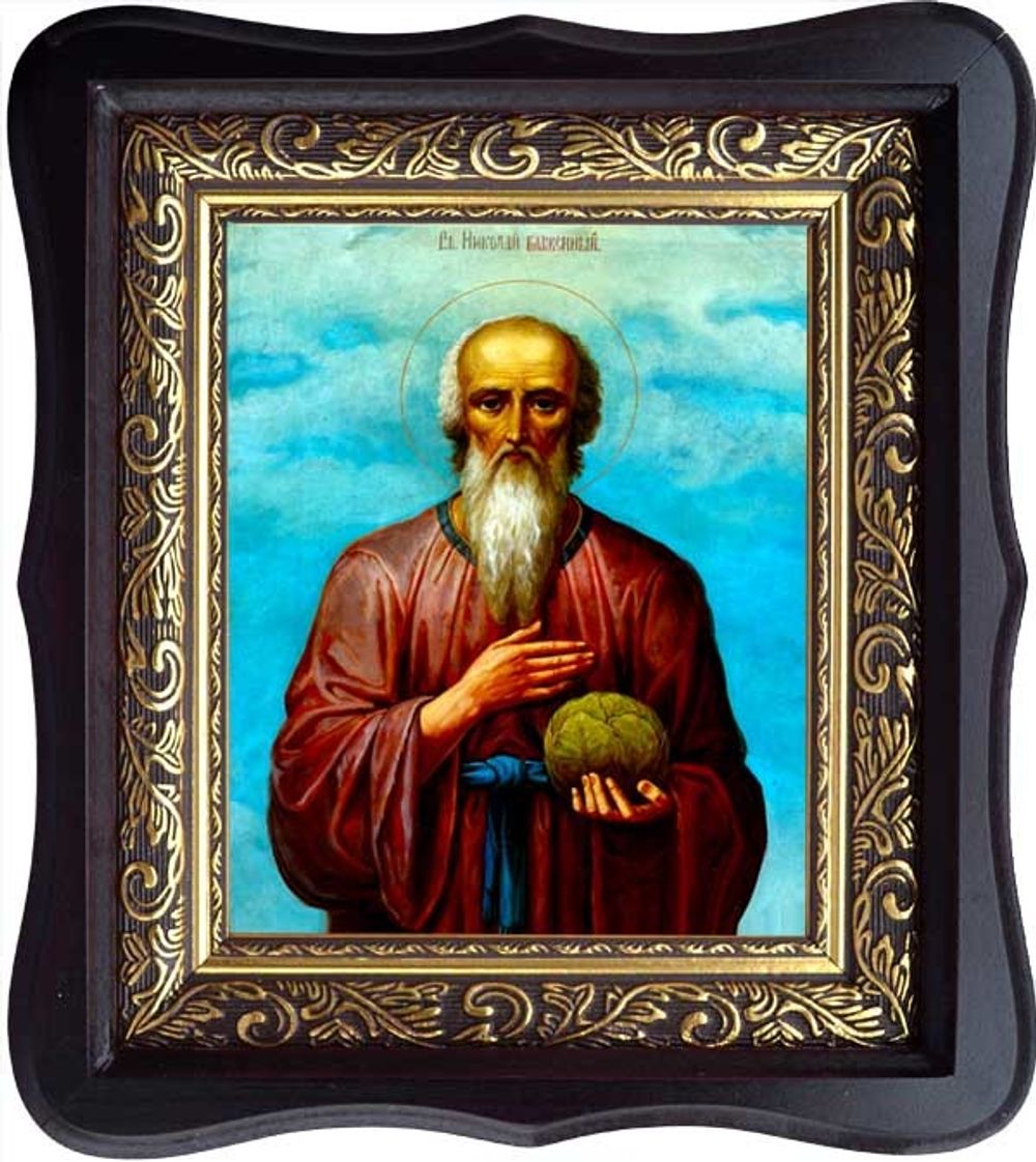 Николай Кочанов Блаженный, Христа ради юродивый Новгородский. Копия старинной иконы на холсте в киоте