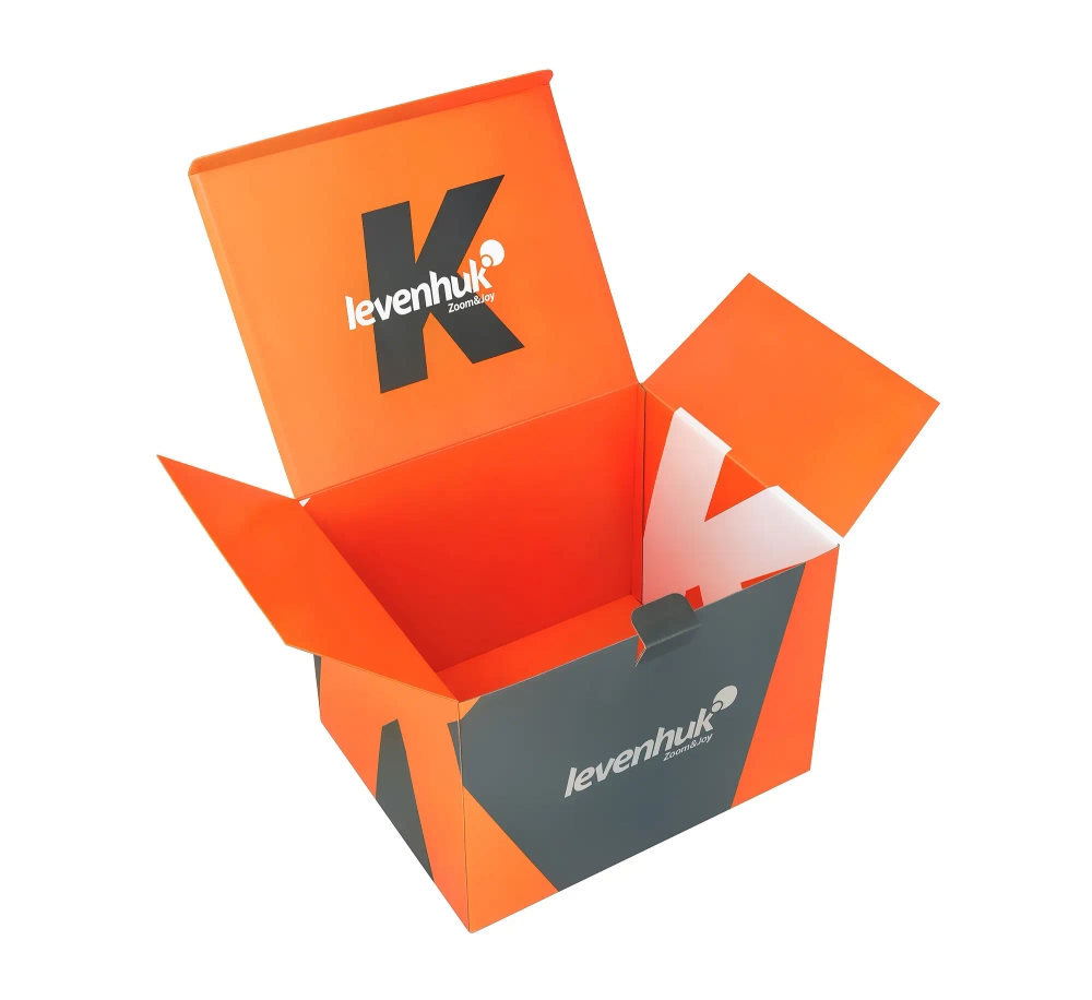 Коробка от фотомикроскопа Levenhuk Kelvin Touch KM5, оранжевая с логотипом