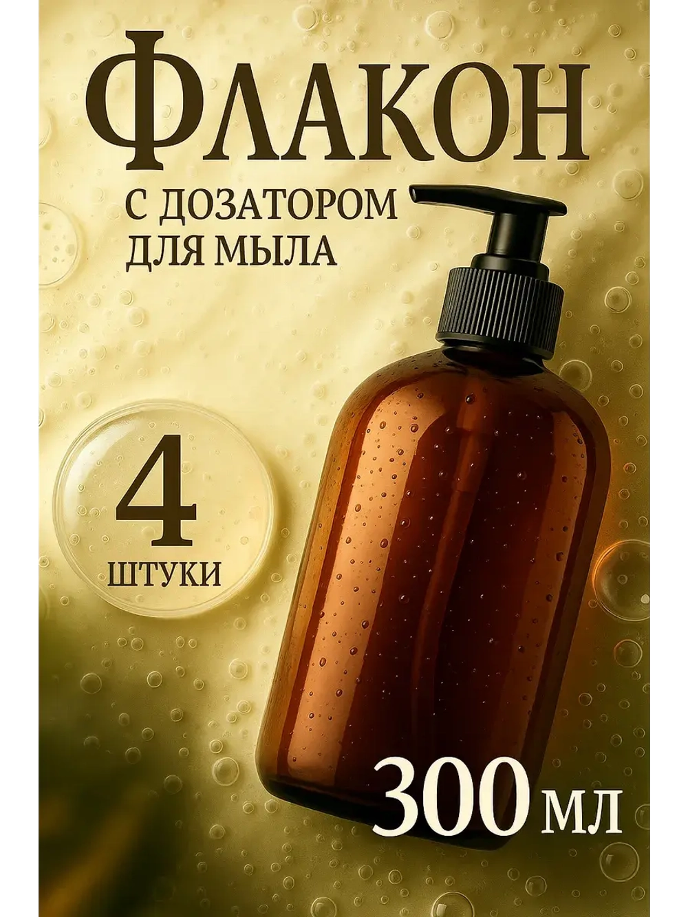 Бутылочка с помпой для жидкого мыла, шампуня, геля
