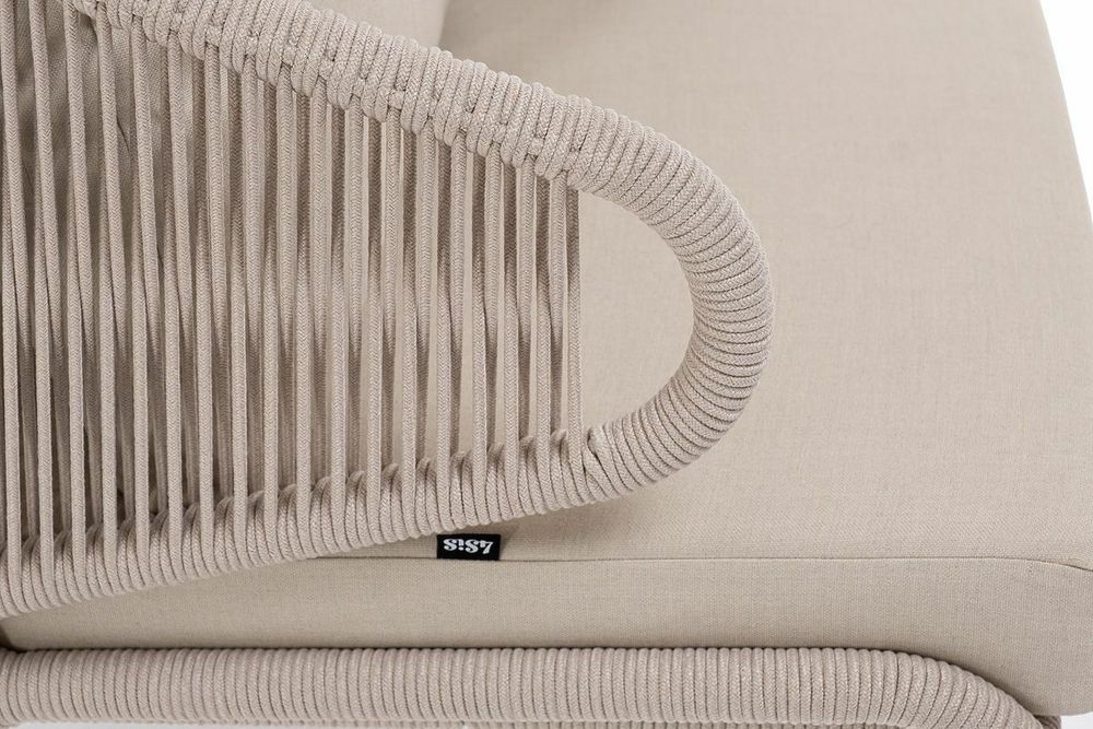 "Милан" кресло плетеное из роупа, каркас алюминий белый муар, роуп бежевый круглый, ткань бежевая 035