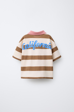 ZARA ПОЛО В ПОЛОСКУ, КОРИЧНЕВЫЙ/ЭКРЮ