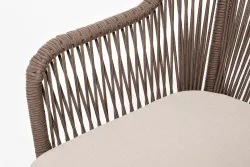 "Лион" стул плетеный из роупа, каркас из стали коричневый (RAL8016) муар, роуп коричневый круглый, ткань бежевая 035