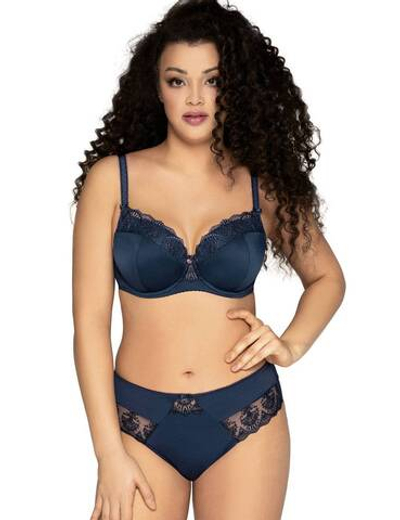 Темно-синий бюстгальтер Freesia с эффектной вышивкой на +size чашках (Размер: 85I) (Цвет: темно-синий)