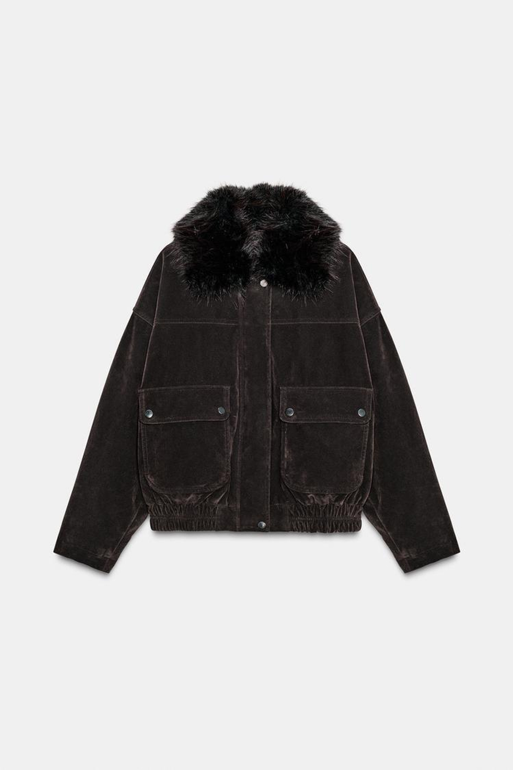 ZARA БОМБЕР ОВЕРСАЙЗ С ОТЛОЖНЫМ ВОРОТНИКОМ ИЗ ИСКУССТВЕННОГО МЕХА, КОРИЧНЕВЫЙ