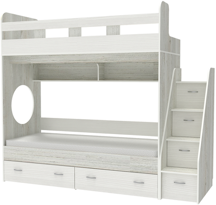 Двухъярусная кровать КарИВи Юниор 1 90х200 Винтерберг Белое Дерево
