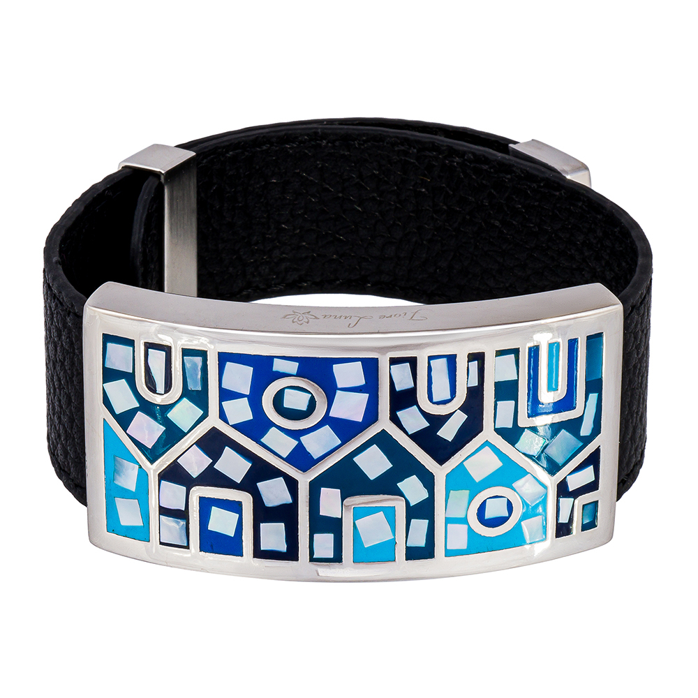 Браслет Fiore Luna на черном кожаном ремешке CB11318-8 BL