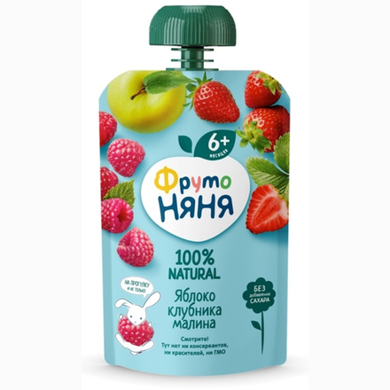 Пюре Фруто Няня Gualapack яблоко, клубника, малина 90 гр
