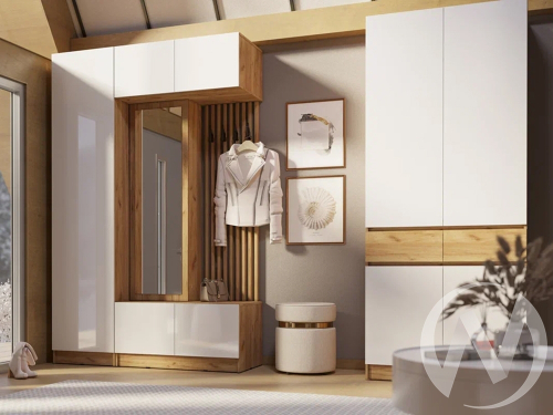 Прихожая "Роджина" (дуб крафт/белый глянец) Комплектация 2