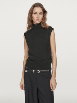 Massimo Dutti Трикотажный жилет из 100% кашемира, черный
