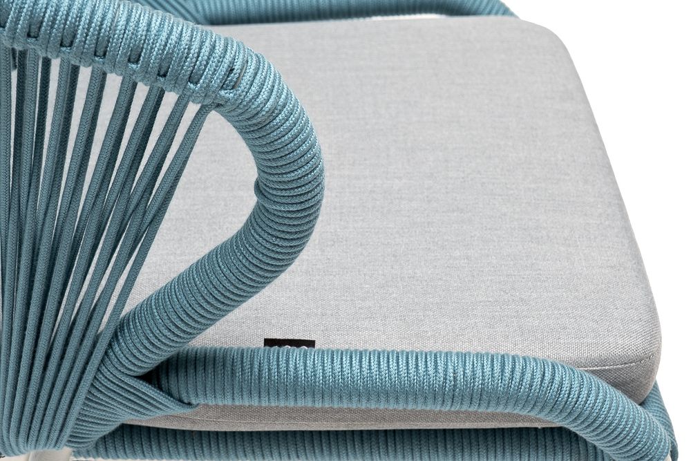 "Милан" стул плетеный из роупа, каркас алюминий светло-серый (RAL7035) шагрень, роуп бирюзовый круглый, ткань светло-серая