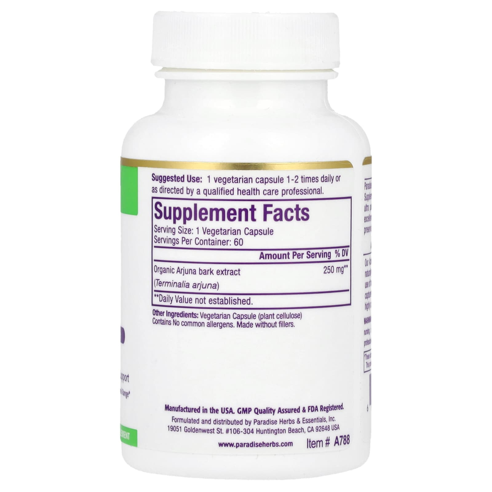 Paradise Herbs, Экстракт арджуны, 60 вегетарианских капсул (250 мг на капсулу)