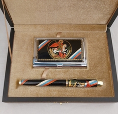 Набор "Георгий Победоносец" с визитницей и ручкой Паркер (роспись Палех)