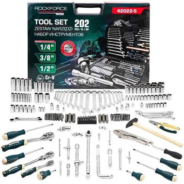 Набор инструментов 202пр. 1/4'', 3/8'', 1/2''(6гр.) RockFORCE LIGHT RF LIGHT-42022-5