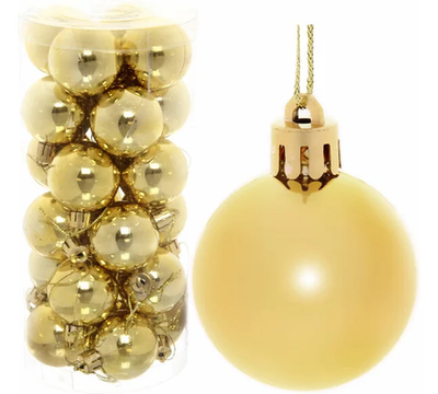Новогодние шары 4 см (набор 24 шт) "Глянец", золото (Серпантин)