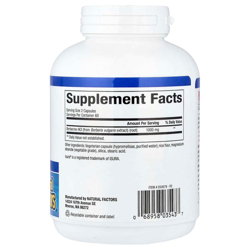 Natural Factors, WellBetX®, берберин, 120 вегетарианских капсул (500 мг в 1 капсуле)