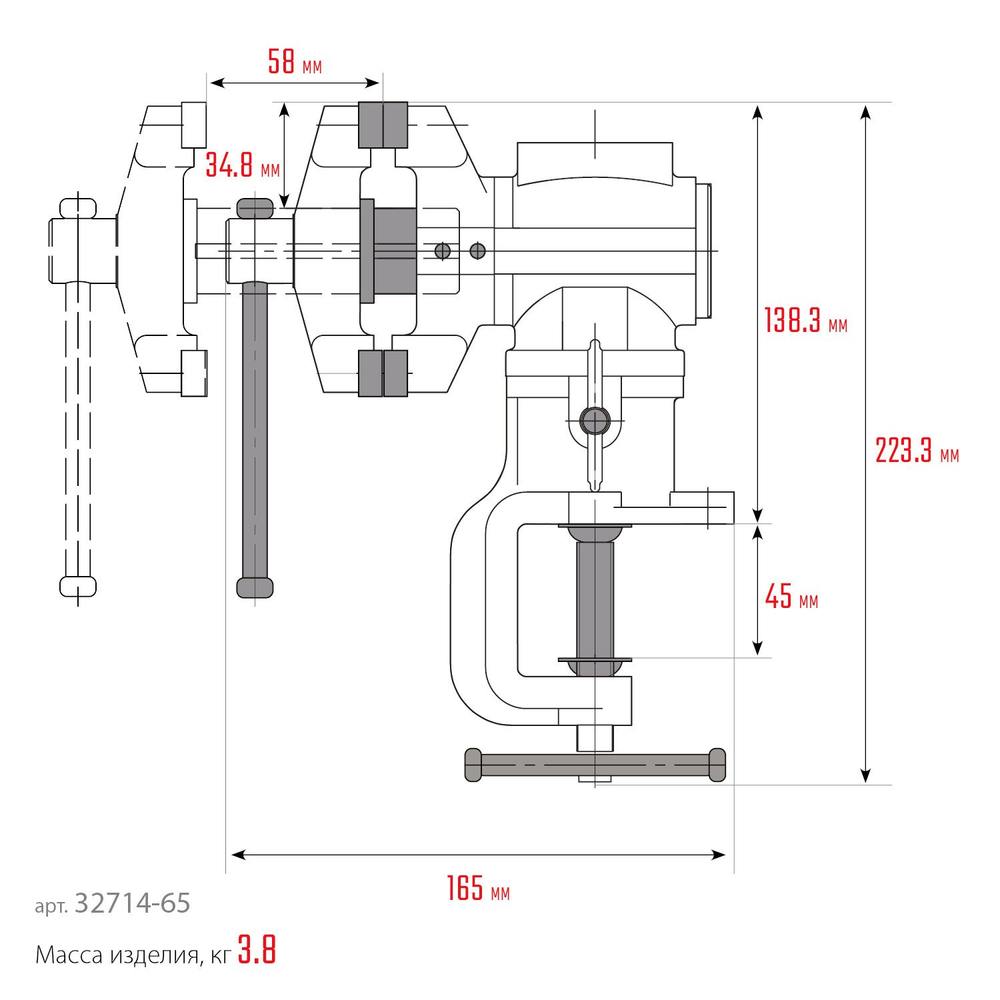 KRAFTOOL 3D-Mini, 65/38 мм, многофункциональные настольные тиски (32714-65)