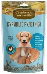 Лакомство для щенков Деревенские лакомства 90г Куриные рулетики
