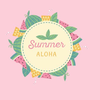 Арбузный стикер лето Алоха мята дольки арбуза на розовом фоне summer ALOHA watermelon