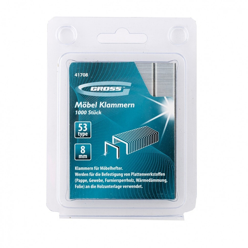 41708 Скобы,8мм,для меб. степлера,усиленные,тип 53,1000шт/Gr