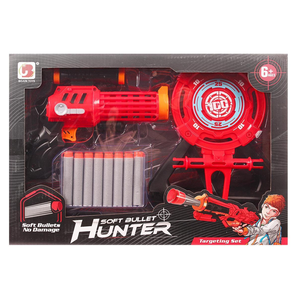 Пистолет с мягк.пулями и мишенью, коробка 592D