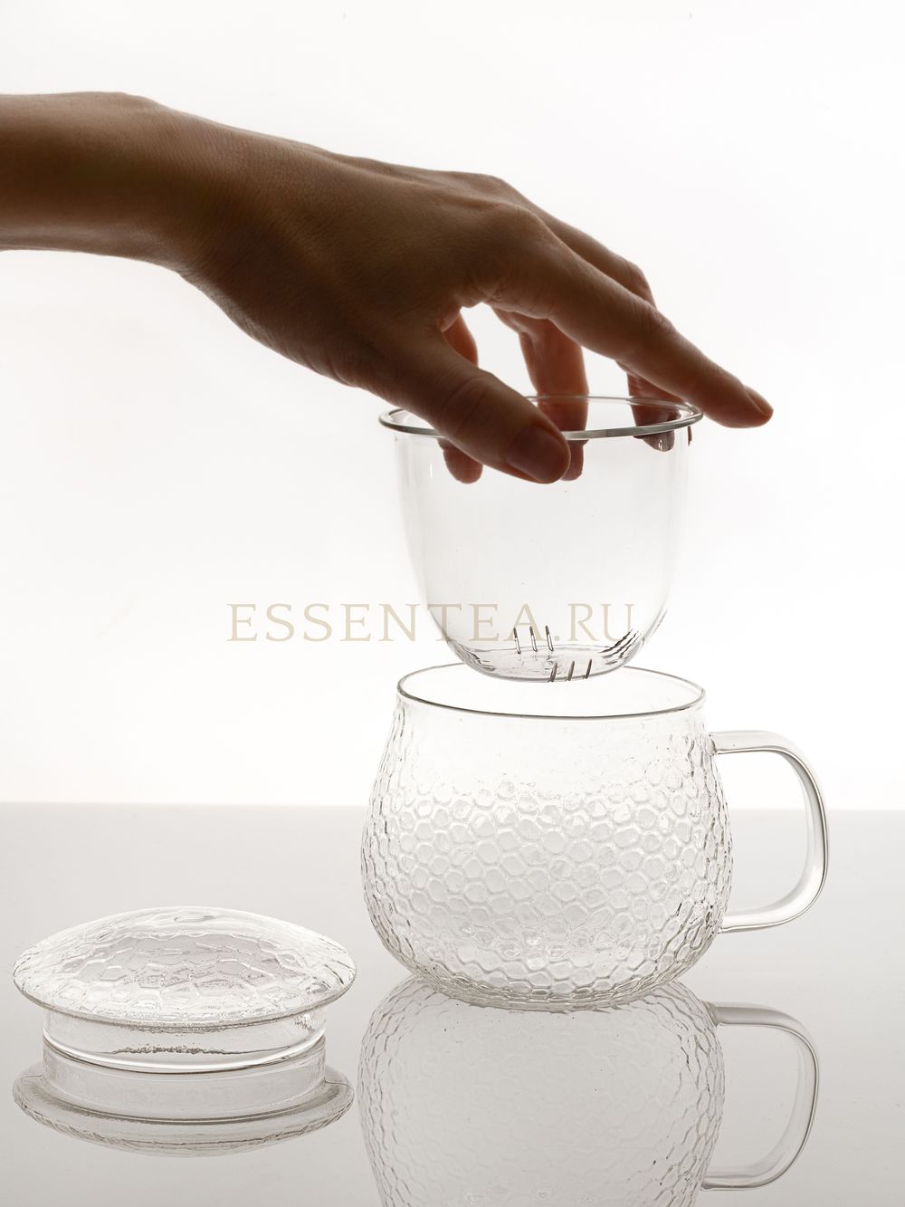 Чашка стеклянная с ручкой и крышкой 400 мл