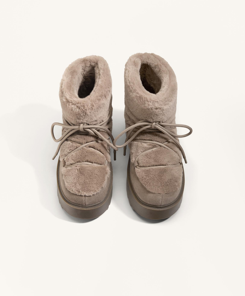 OYSHO Ботинки из искусственного меха и спилка на шнуровке, серо-коричневый