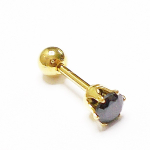 Микроштанга ( 6 мм) для пирсинга уха с черным кристаллом. Медицинская сталь. Золотистая 1 шт.