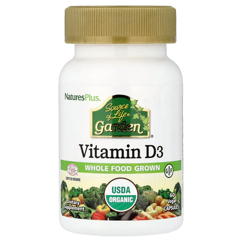 NaturesPlus, Source of Life, Garden, витамин D3, 60 веганских капсул
