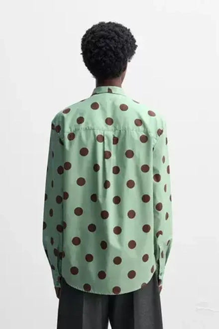 ZARA Х HARRY LAMBERT РУБАШКА В ГОРОШЕК, ЧЕРНЫЙ/ЗЕЛЕНЫЙ