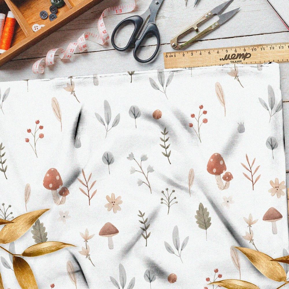 Ткань мембрана осенние грибы с листочками