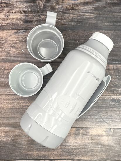 Термос 1,8 л. со стеклянной колбой Kamille KM 2032 пластиковый, 2 чашки