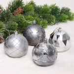 Новогодние шары «Волшебный вальс» 8 см (набор 12 шт), Графит/Серебро