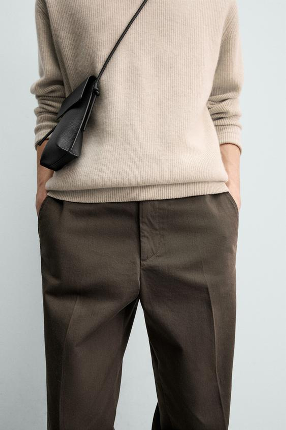 ZARA БРЮКИ ЧИНОС ИЗ ТВИЛА ORIGINS, КОРИЧНЕВЫЙ