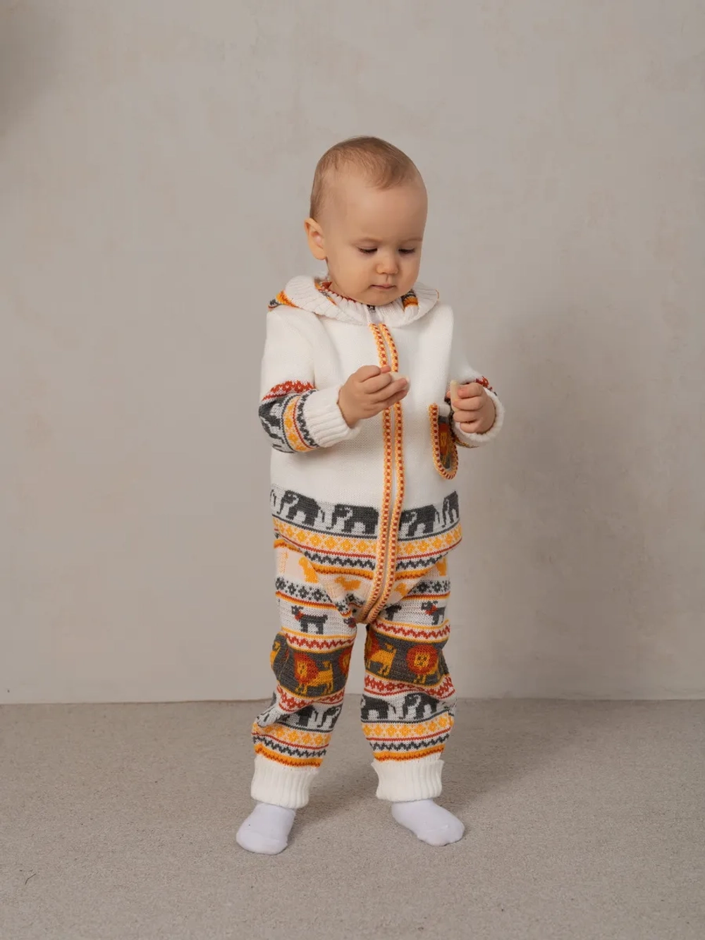Вязаный комбинезон для новорожденных и малышей на молнии