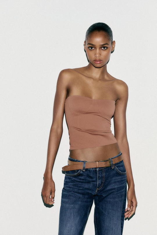 ZARA ТОП БАНДО ИЗ ПОЛИАМИДА, БЕЖЕВЫЙ