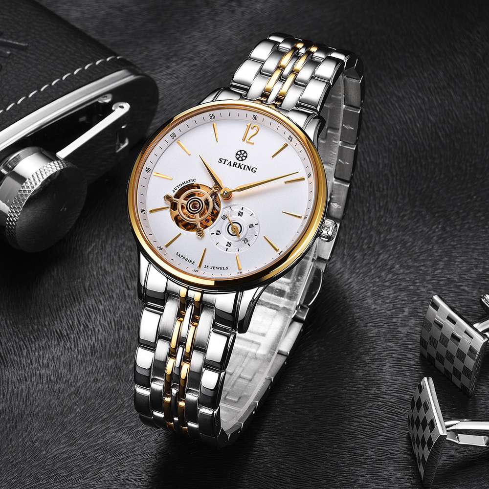 STARKING Automatic Mechanical Movement Stainless Steel Watchband Watch Unisex White Dial