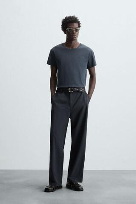 ZARA БРЮКИ REGULAR FIT ИЗ ТКАНИ С УЗОРОМ, МОРСКОЙ СИНИЙ