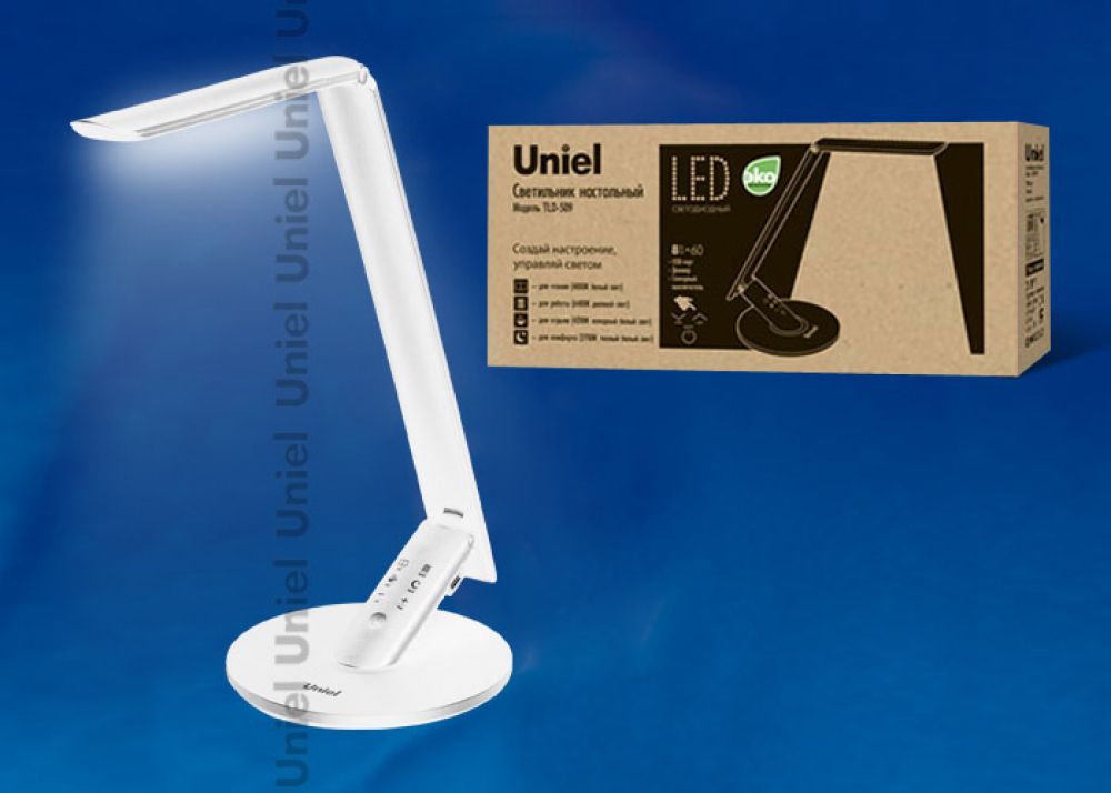 TLD-509 White/Светильник настольный/LED/840Lm/4 режима-2700K, 4200K, 5000K, 6400K/Dimer/USB порт/С диммером/цвет белый