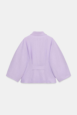 ZARA КУРТКА ИЗ ЛЬНА С ОБЪЕМНЫМИ РУКАВАМИ, ЦВЕТ МАЛЬВЫ