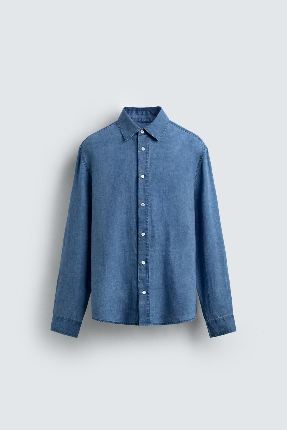 ZARА РУБАШКА REGULAR FIT ИЗ 100% ИНДИГО ЛЬНА, ТЕМНЫЙ ИНДИГО