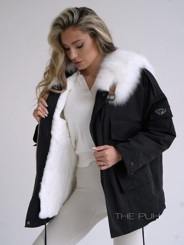 Черная хлопковая парка ARMY с мехом белого песца