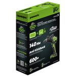 Дрель-шуруповерт ударная акк. Greenworks GD24DD140, 24V,б/щет,70/140Нм,Anti-kickback,1x4Ач,ЗУ,кор (3707607CUB)